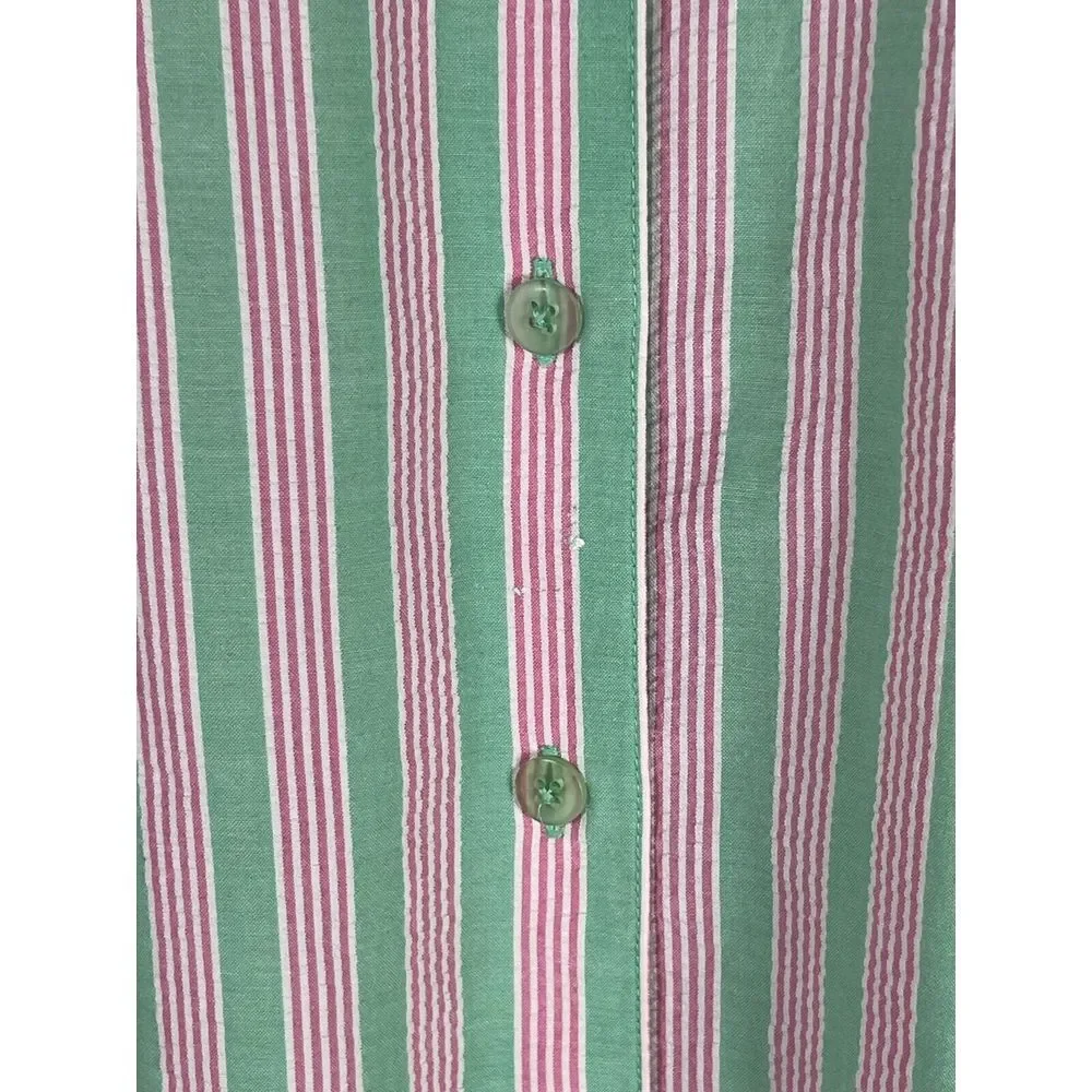 Foxcroft Women's 14P Shaped Fit Green Pink White Striped Long Sleeve Shirt - Picture 5 of 10